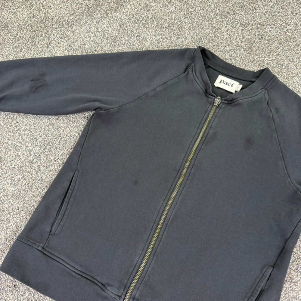 Pact Organic Cotton Full Zip Bomber Jacket Black Raglan Sleeve Women Medium READ - Picture 4 of 12